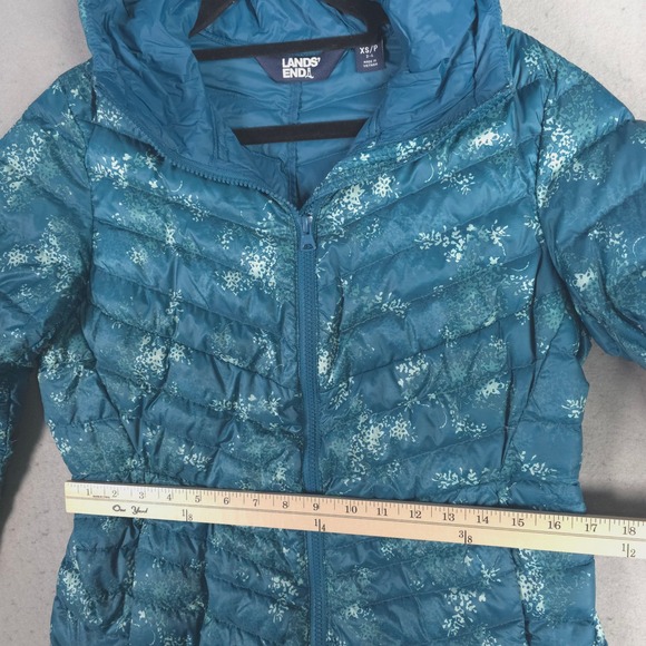Lands End Womens Teal Floral Down Puffer Hooded Jacket XS - Picture 5 of 8